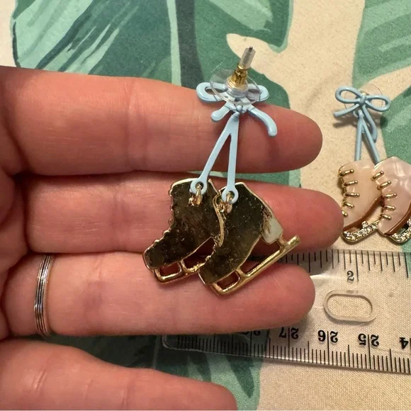 Pink Ice Skate Earrings with Rhinestones - Picture 2 of 2